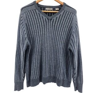 American Blue Pure Cashmere Sweater Men's XL V-Neck Stripe Blue Soft Comfort